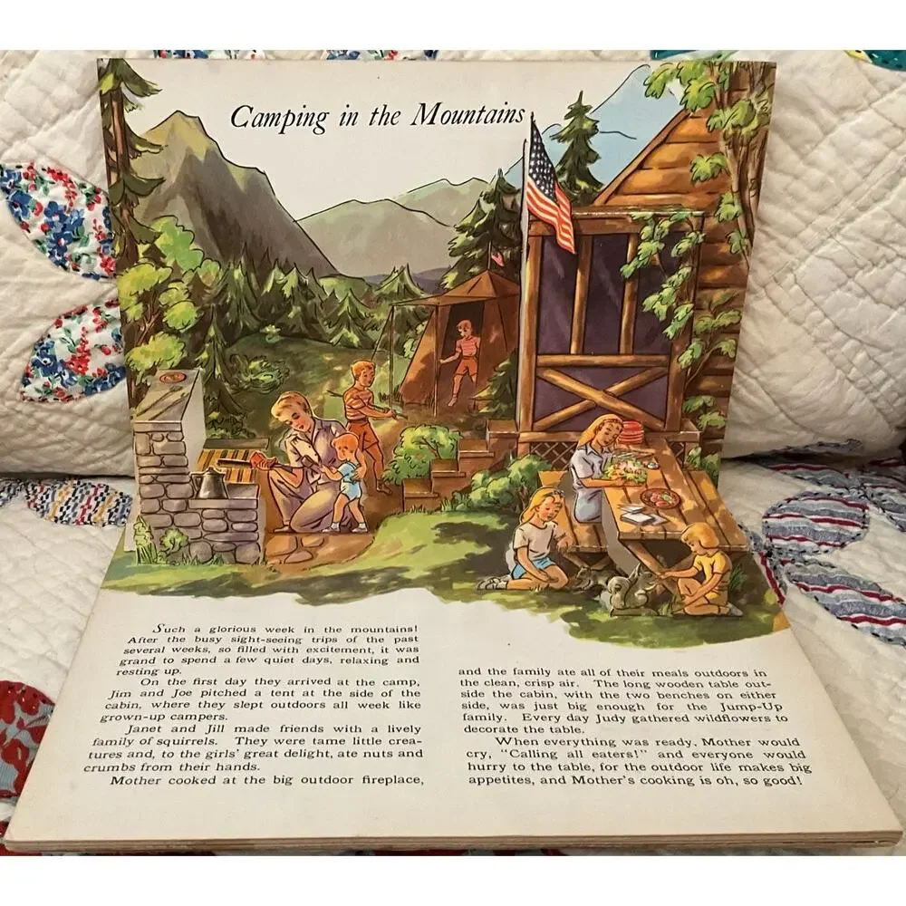 Vintage Jolly Jump-Up Pop-Up 3D Books Vacation Trips 1942 McLoughlin Bros. Inc